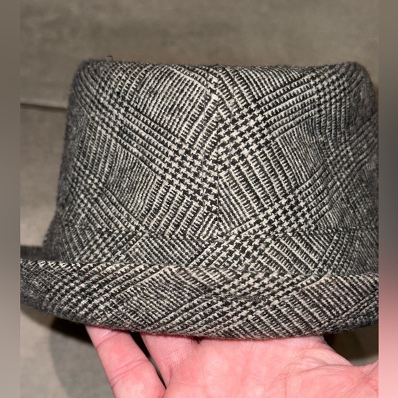 DAVID & YOUNG HOUNDSTOOTH BLACK AND WHITE WOOL BLEND FEDORA UNISEX - Picture 4 of 13